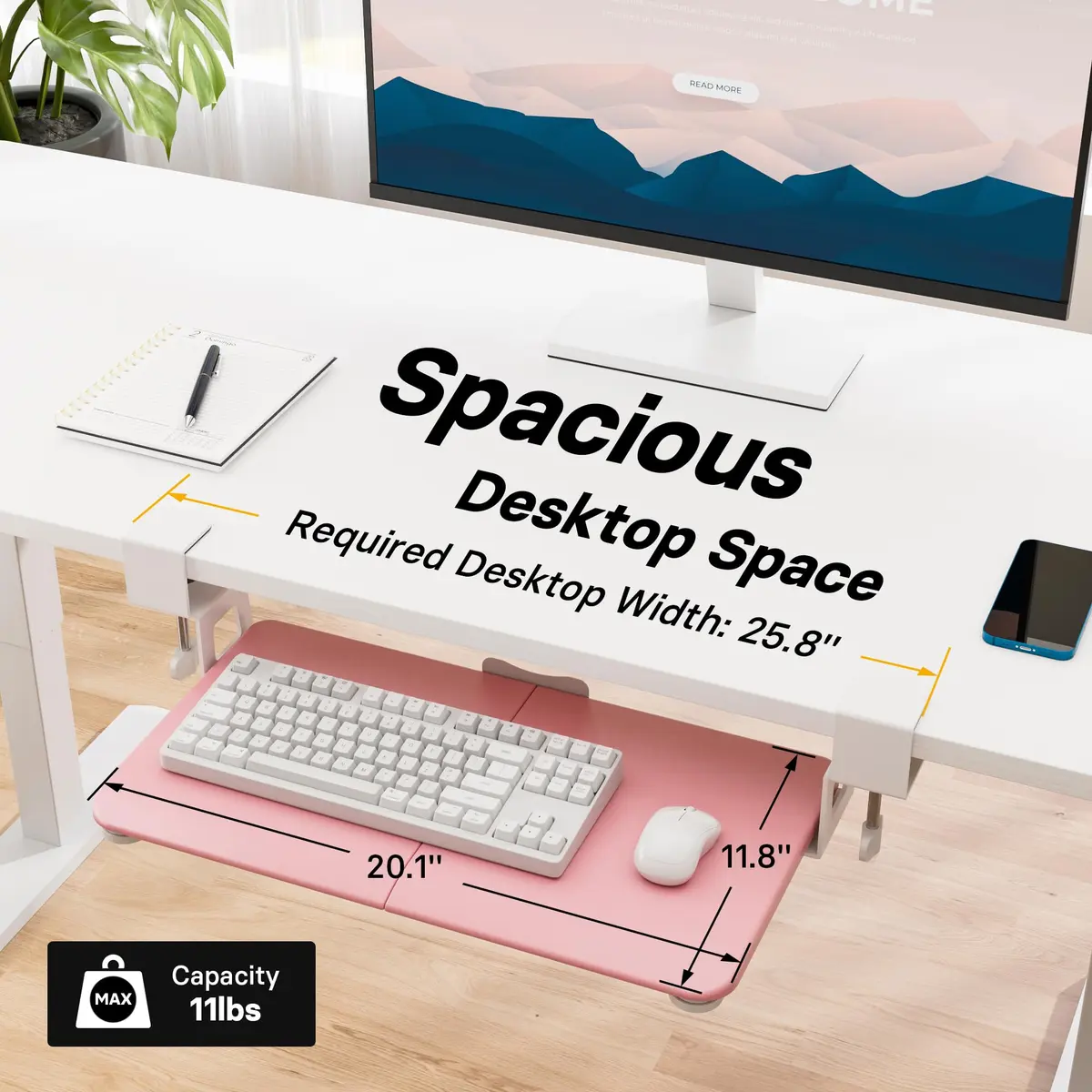BONTEC Under Desk Keyboard Tray, Pull-Out Platform for Ergonomic Workspace | Fits Desks Up to 1.97 inches - view 5