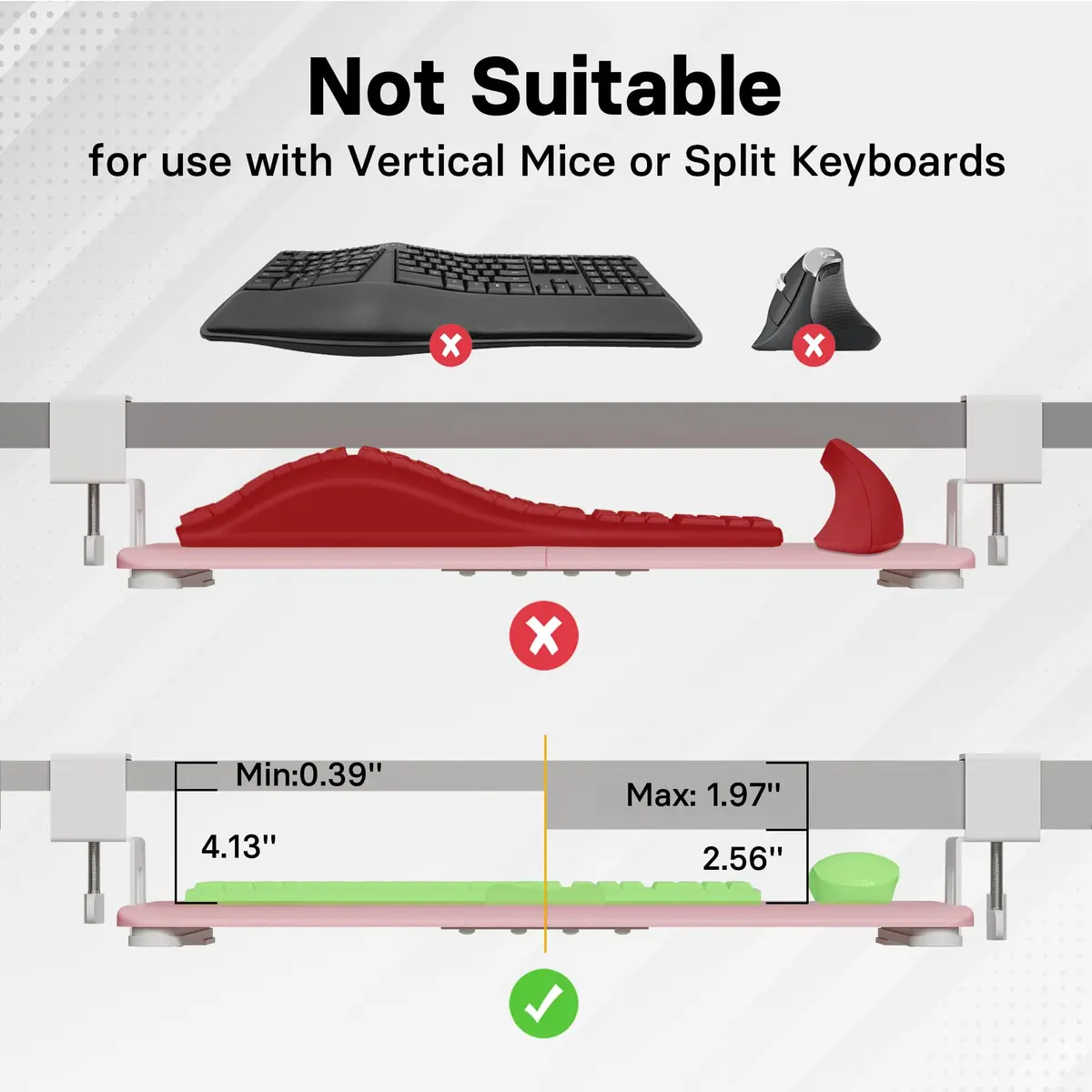 BONTEC Under Desk Keyboard Tray, Pull-Out Platform for Ergonomic Workspace | Fits Desks Up to 1.97 inches - view 6