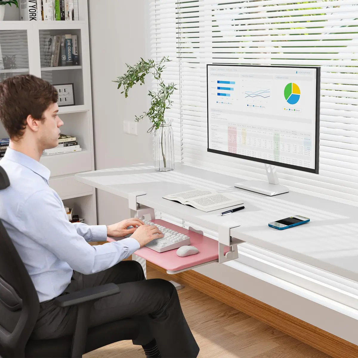 BONTEC Under Desk Keyboard Tray, Pull-Out Platform for Ergonomic Workspace | Fits Desks Up to 1.97 inches - view 8