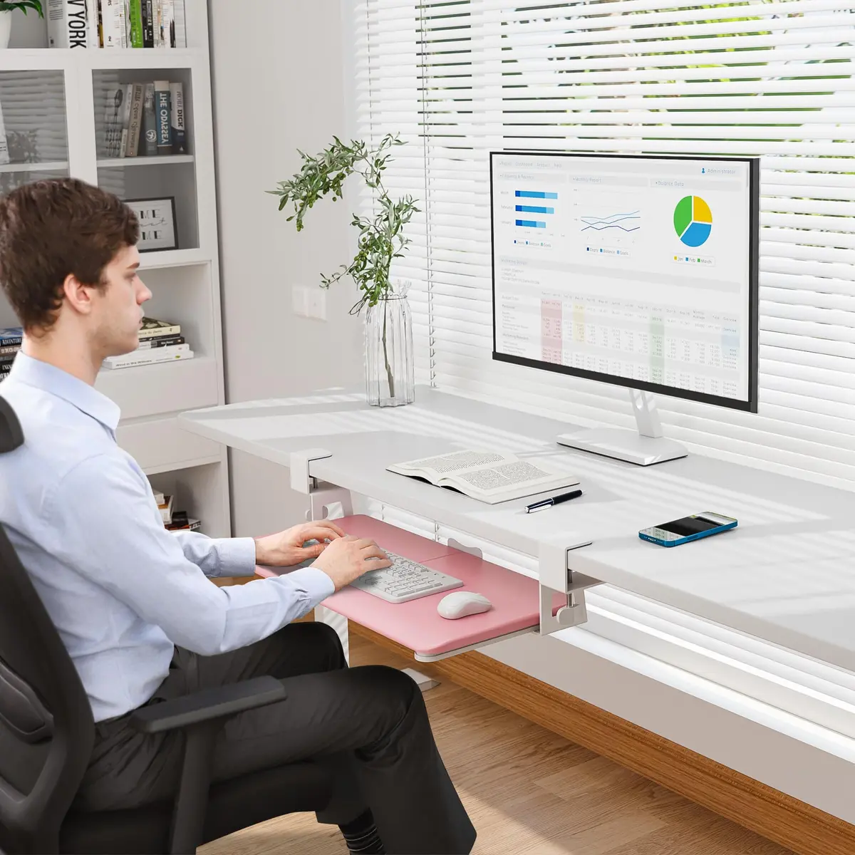 BONTEC Under Desk Keyboard Tray, Pull-Out Platform for Ergonomic Workspace | Fits Desks Up to 1.97 Inches - view 8