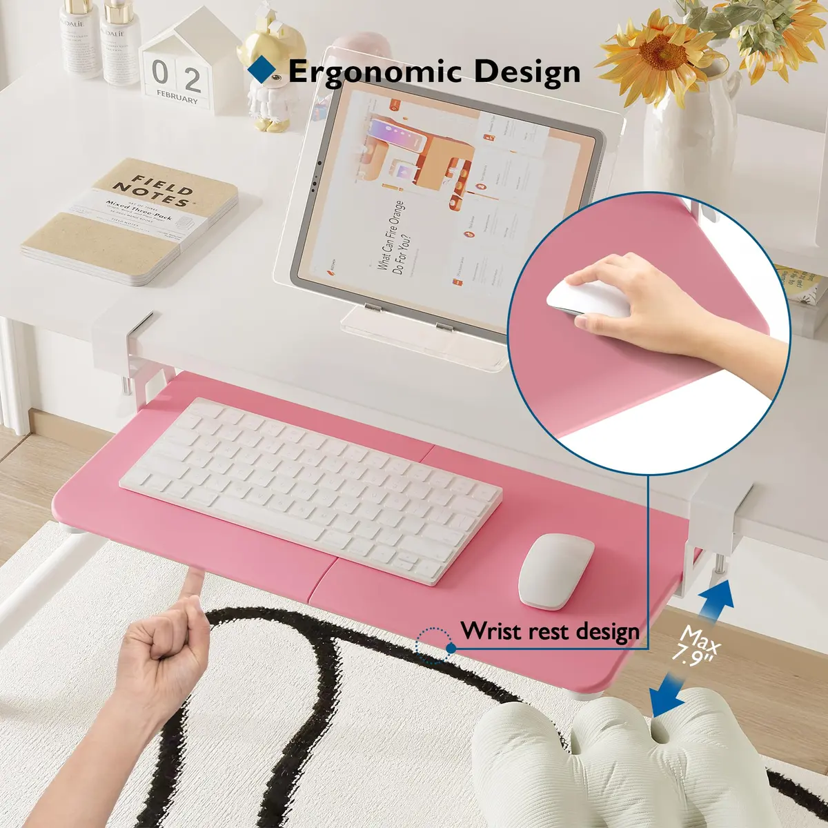 BONTEC Under Desk Keyboard Tray, Pull-Out Platform for Ergonomic Workspace | Fits Desks Up to 1.97 Inches - view 9