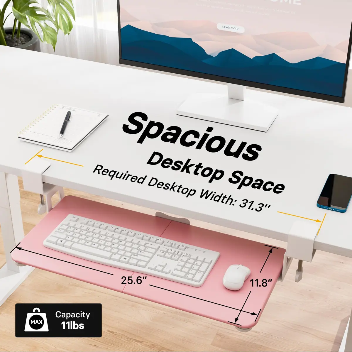 BONTEC Under Desk Keyboard Tray, Pull-Out Platform for Ergonomic Workspace | Fits Desks Up to 1.97 Inches - view 4