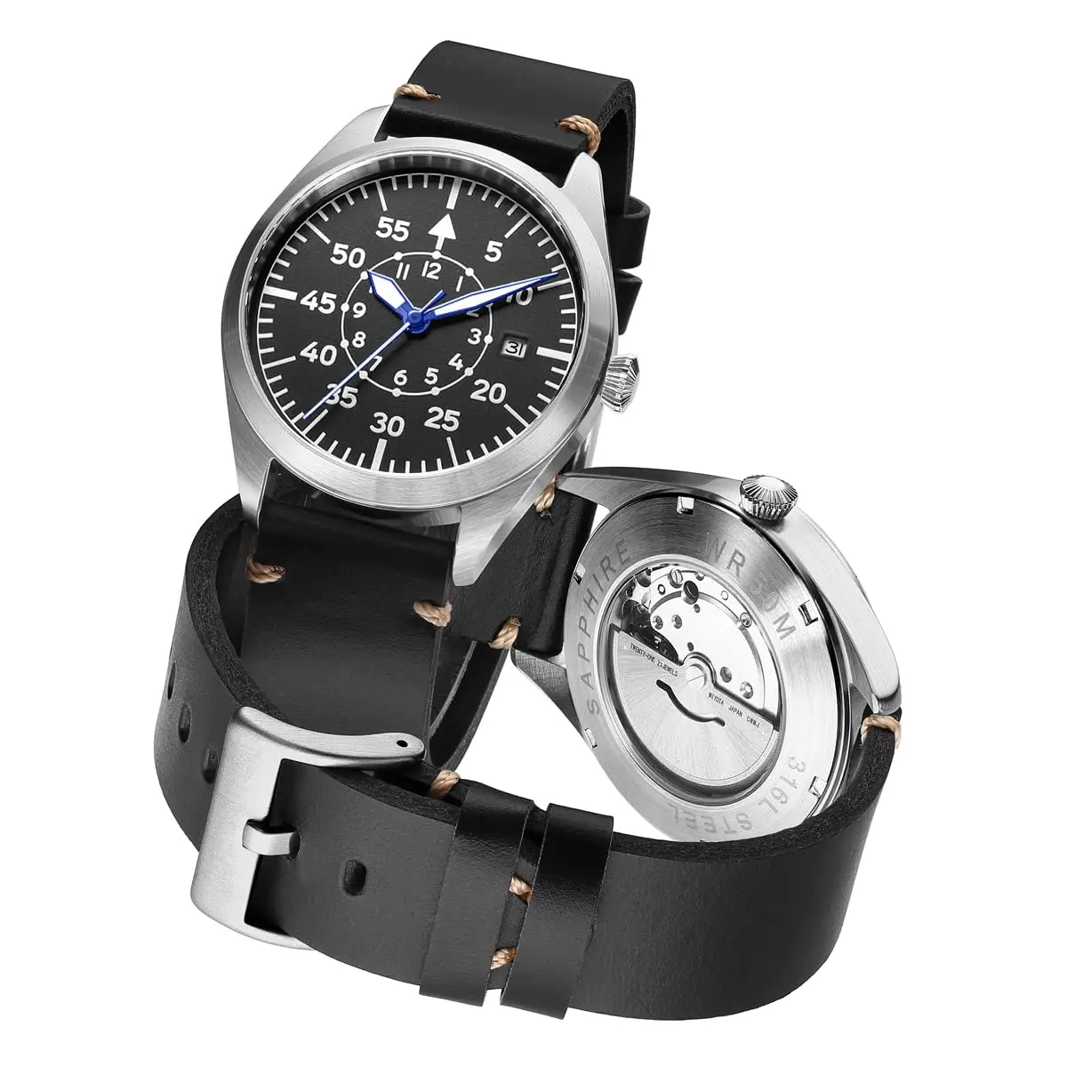 Boyarca Pilot Watch Men's Aviator Automatic Mechanical Watch 40mm (Black B) | Japan MIYOTA 8215 Movement - main product image