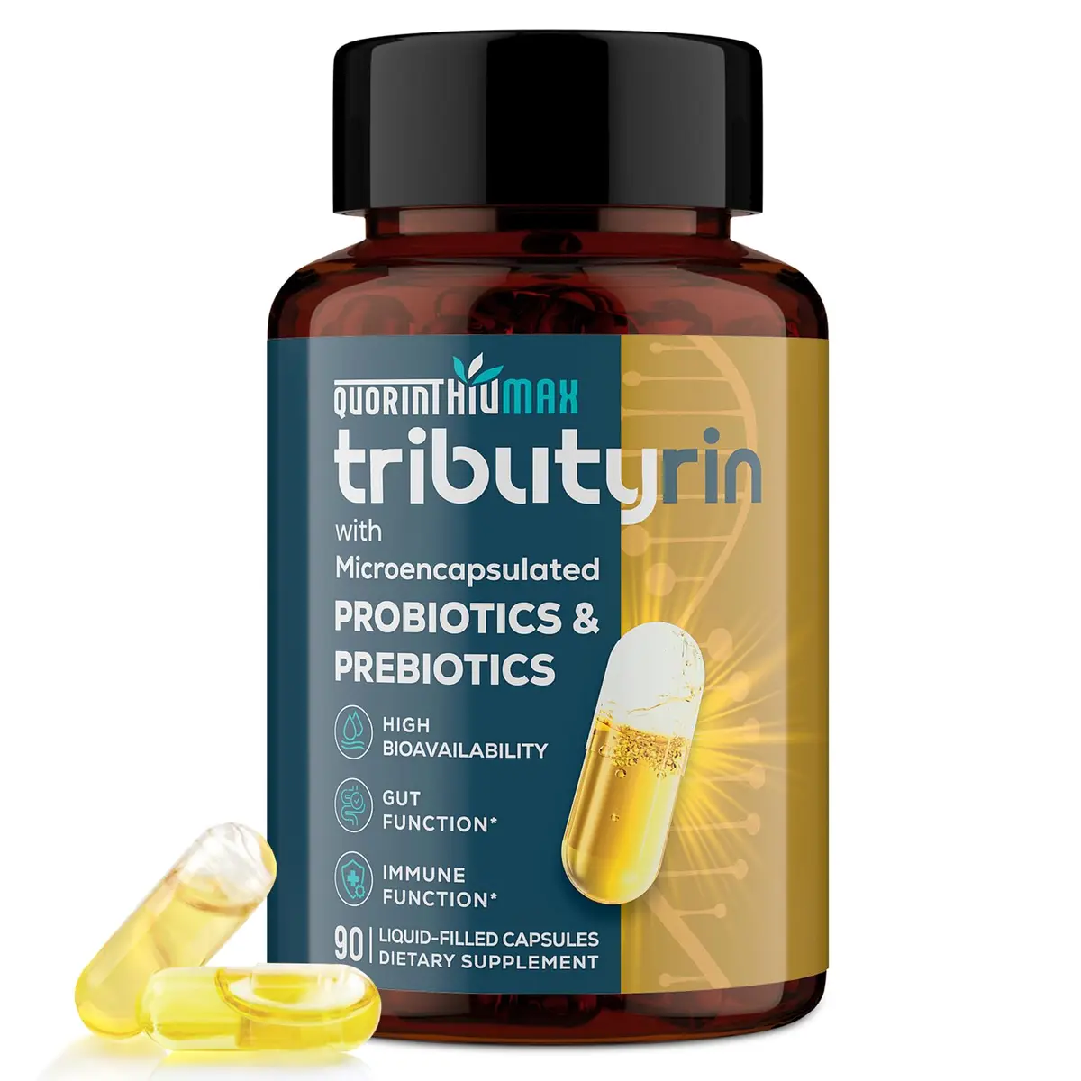 Quorinthiumax Tributyrin Supplement for Gut & Immune 800mg | High Bioavailability with Microencapsulated Probiotics & Prebiotics - 90 Capsules - main product image