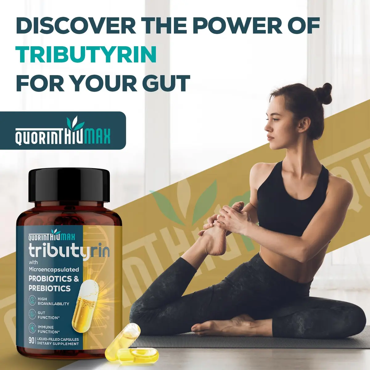 Quorinthiumax Tributyrin Supplement for Gut & Immune 800mg | High Bioavailability with Microencapsulated Probiotics & Prebiotics - 90 Capsules - view 6