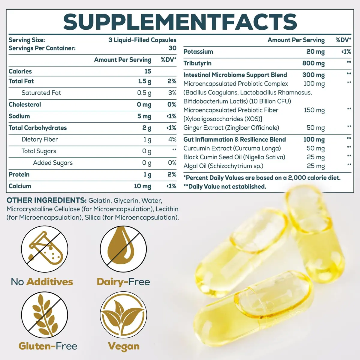 Quorinthiumax Tributyrin Supplement for Gut & Immune 800mg | High Bioavailability with Microencapsulated Probiotics & Prebiotics - 90 Capsules - view 2