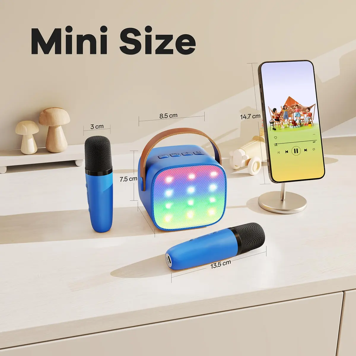 YLL Karaoke Machine for Kids, Royal-Blue, 1.12 lb (0.51 kg) | Bluetooth Speaker with 2 Wireless Microphones & Magic Voices - view 9