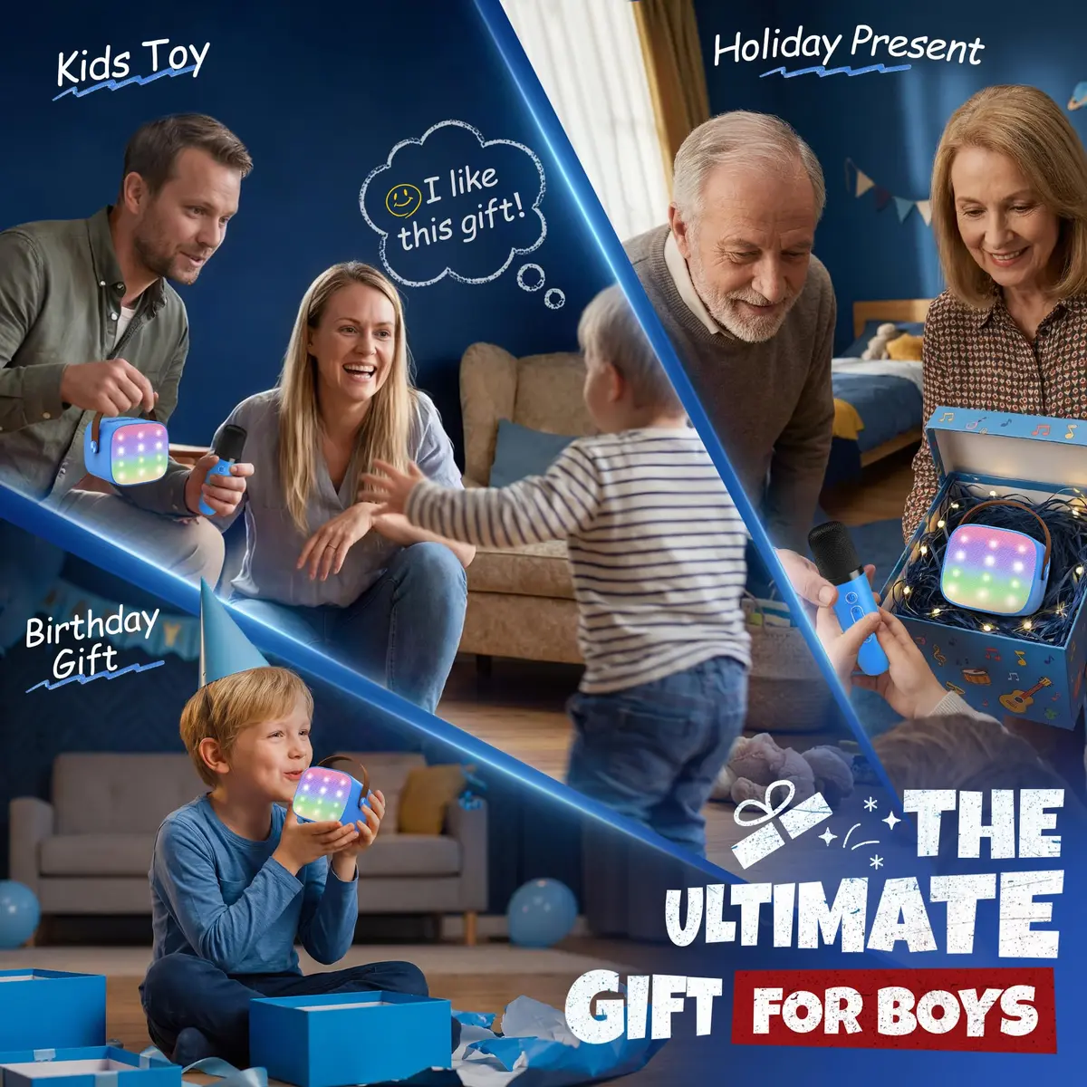 YLL Karaoke Machine for Kids, Royal-Blue, 1.12 lb (0.51 kg) | Bluetooth Speaker with 2 Wireless Microphones & Magic Voices - view 2