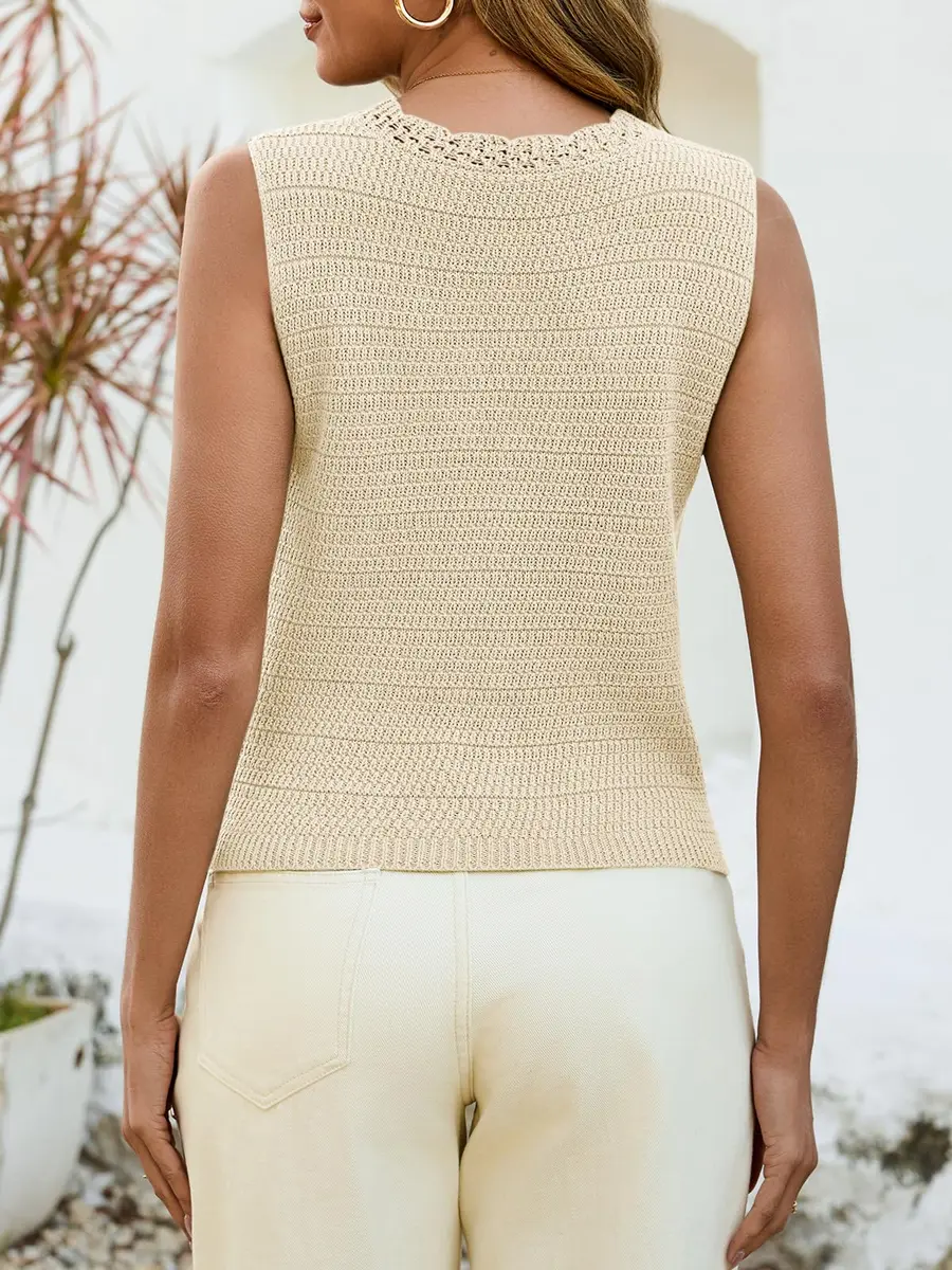 Saodimallsu Womens Crochet Tank Tops V-Neck Summer Sweater Vest | Knit Outfits - view 5
