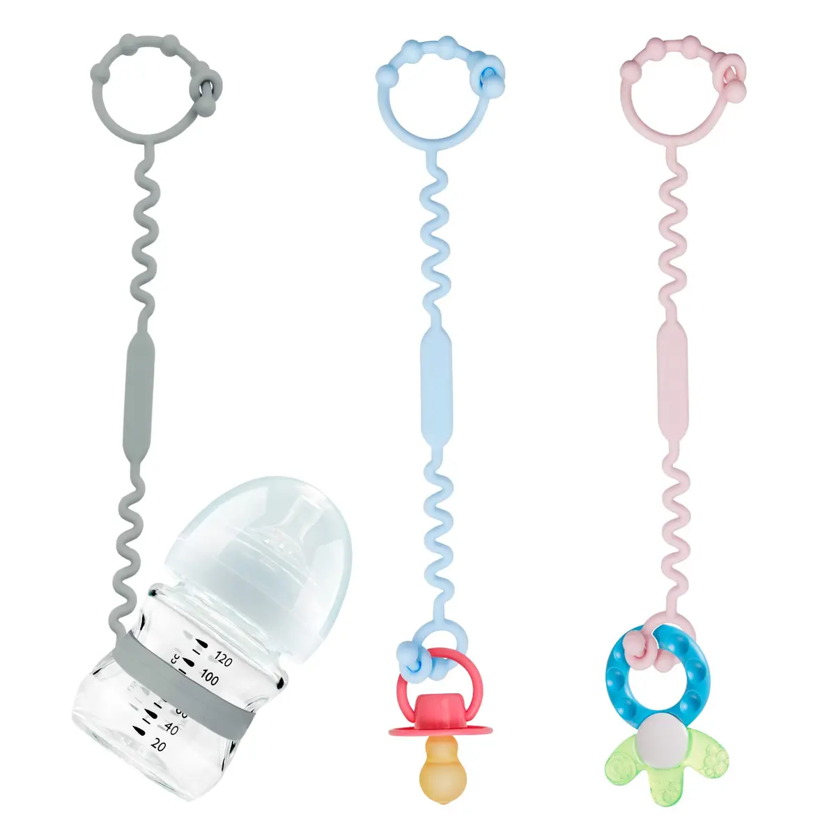 Yunaeduo Silicone Toy Straps for Stroller, 5 Pack | BPA-Free, Adjustable Safety Holder for Baby & Toddler Toys, Cups, and More - main product image