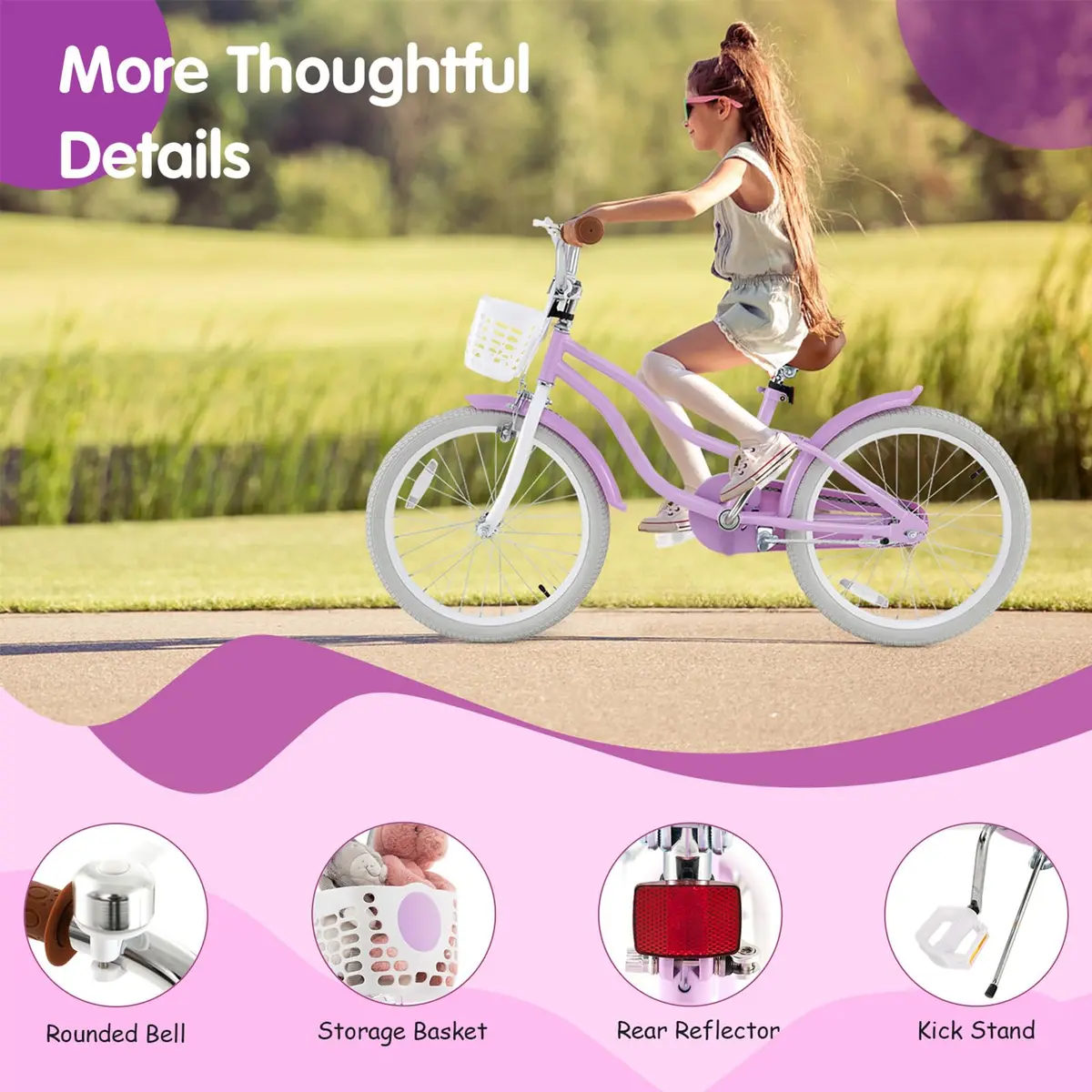 HONEY JOY Kids Bike, 20 Inch Purple | Fully Enclosed Chain, Adjustable Handlebar & Seat, Safe Dual Brake System - view 6