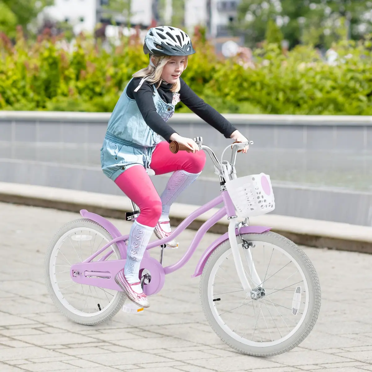 HONEY JOY Kids Bike, 20 Inch Purple | Fully Enclosed Chain, Adjustable Handlebar & Seat, Safe Dual Brake System - view 7