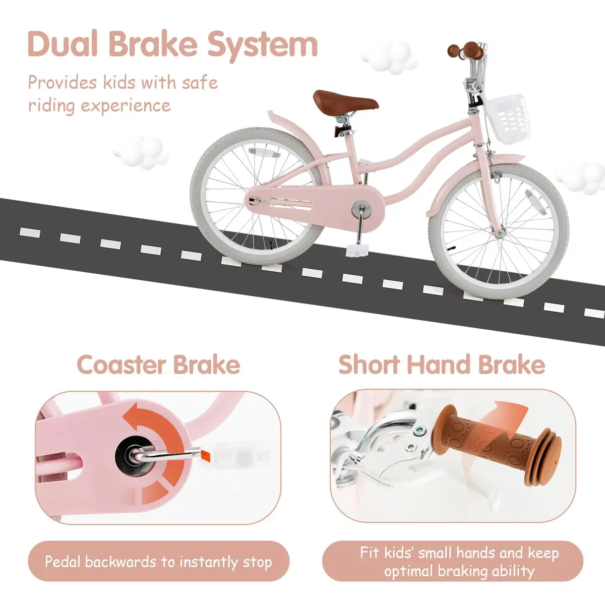 HONEY JOY Kids Bike, 20 Inch Pink | Adjustable Handlebar & Seat, Fully Enclosed Chain, Kids Bicycle for 8+ - view 5
