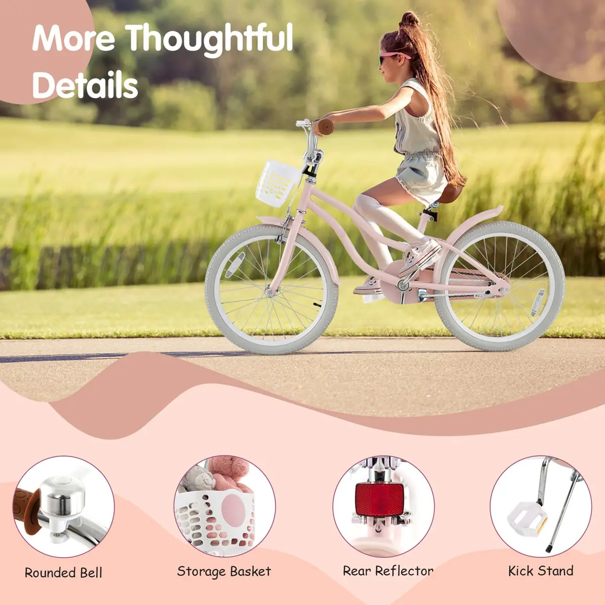 HONEY JOY Kids Bike, 20 Inch Pink | Adjustable Handlebar & Seat, Fully Enclosed Chain, Kids Bicycle for 8+ - view 6