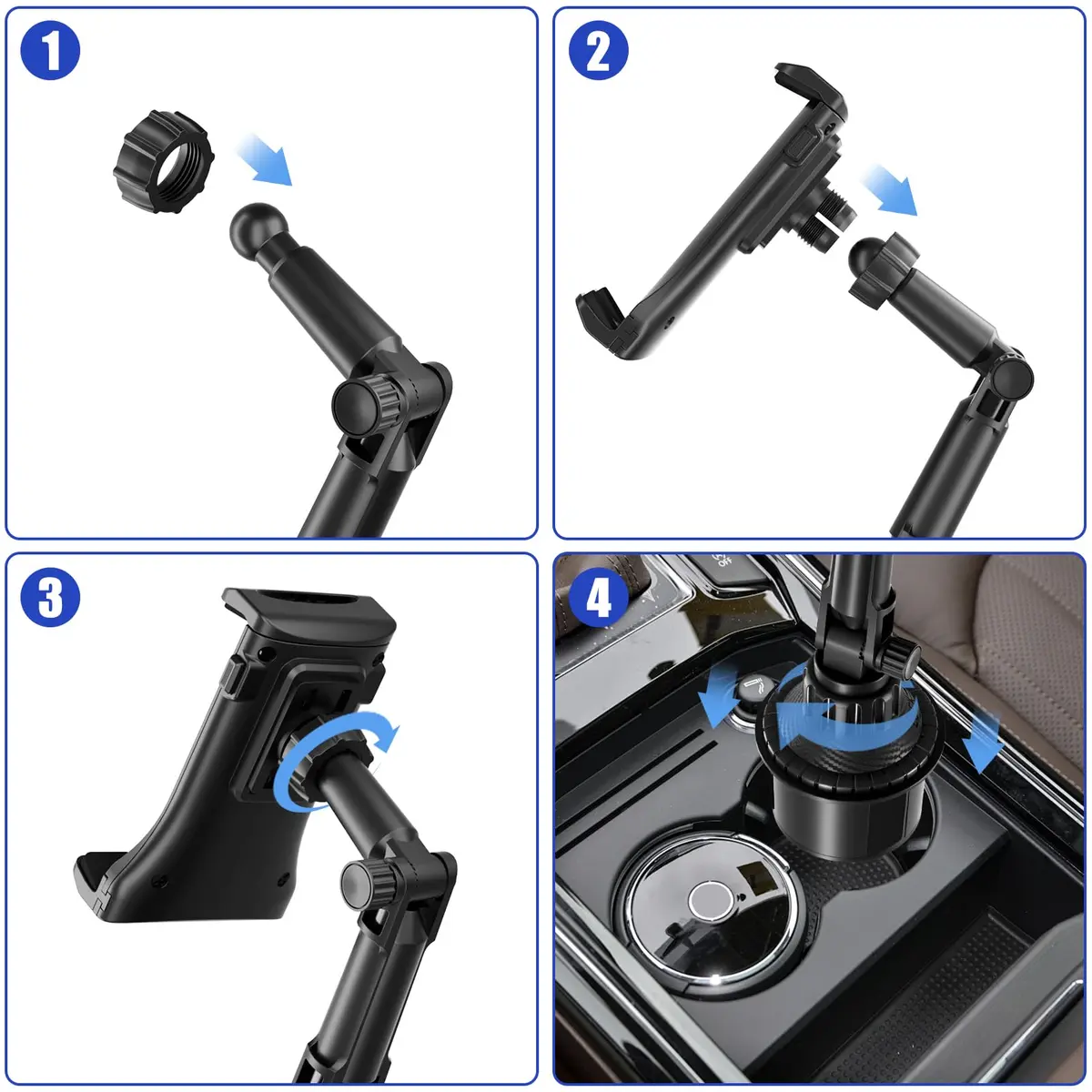 Aourxiv Car Cup Holder Phone & Tablet Mount | 8.7" Adjustable Arm, 4"-13" Device Compatibility - view 5