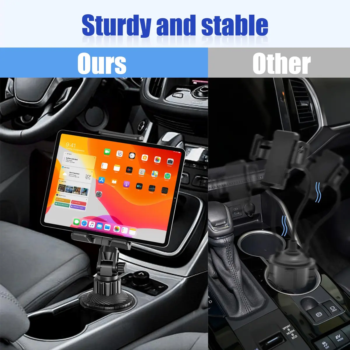 Aourxiv Car Cup Holder Phone & Tablet Mount | 8.7" Adjustable Arm, 4"-13" Device Compatibility - view 6