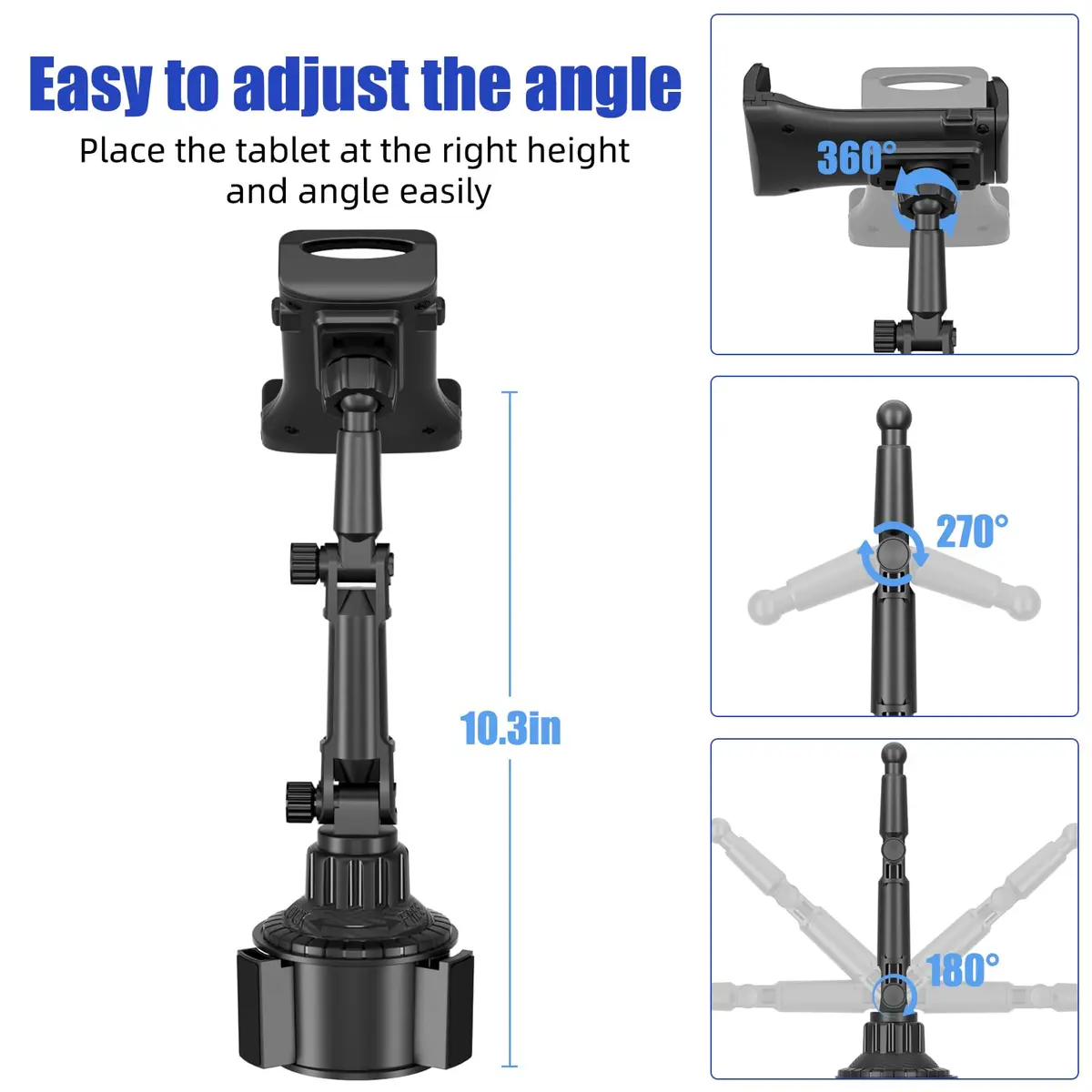 Aourxiv Car Cup Holder Phone & Tablet Mount | 8.7" Adjustable Arm, 4"-13" Device Compatibility - view 3