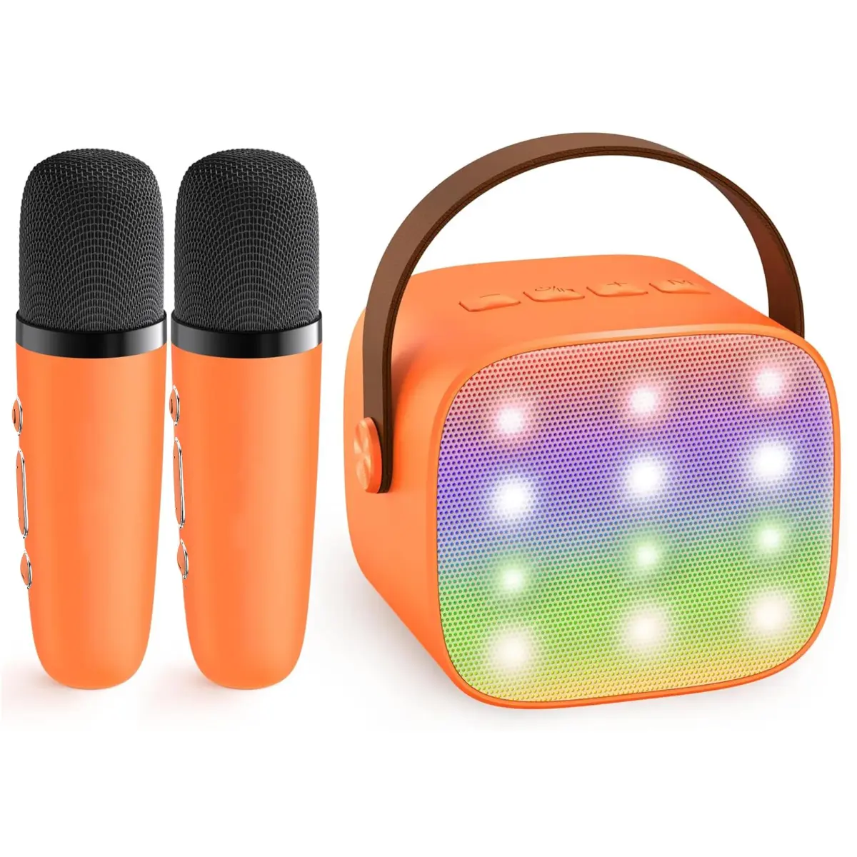 YLL Karaoke Machine for Kids, Orange | Portable Bluetooth Speaker with 2 Wireless Microphones, 5 Magic Voices Party, Present for Boys Ages 3,4,5,6,7,8,9,10+ - main product image