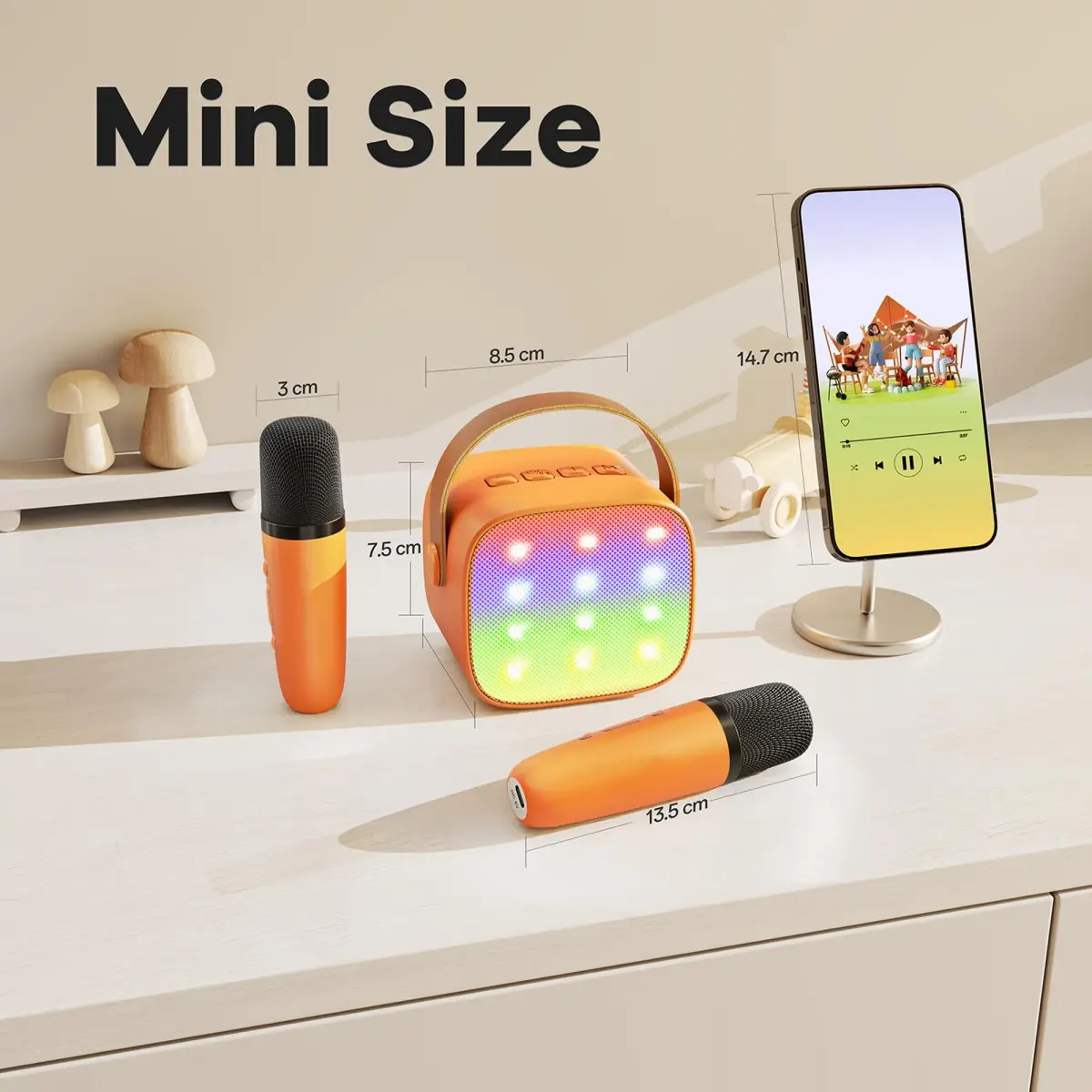 YLL Karaoke Machine for Kids, Orange | Portable Bluetooth Speaker with 2 Wireless Microphones, 5 Magic Voices Party, Present for Boys Ages 3,4,5,6,7,8,9,10+ - view 7
