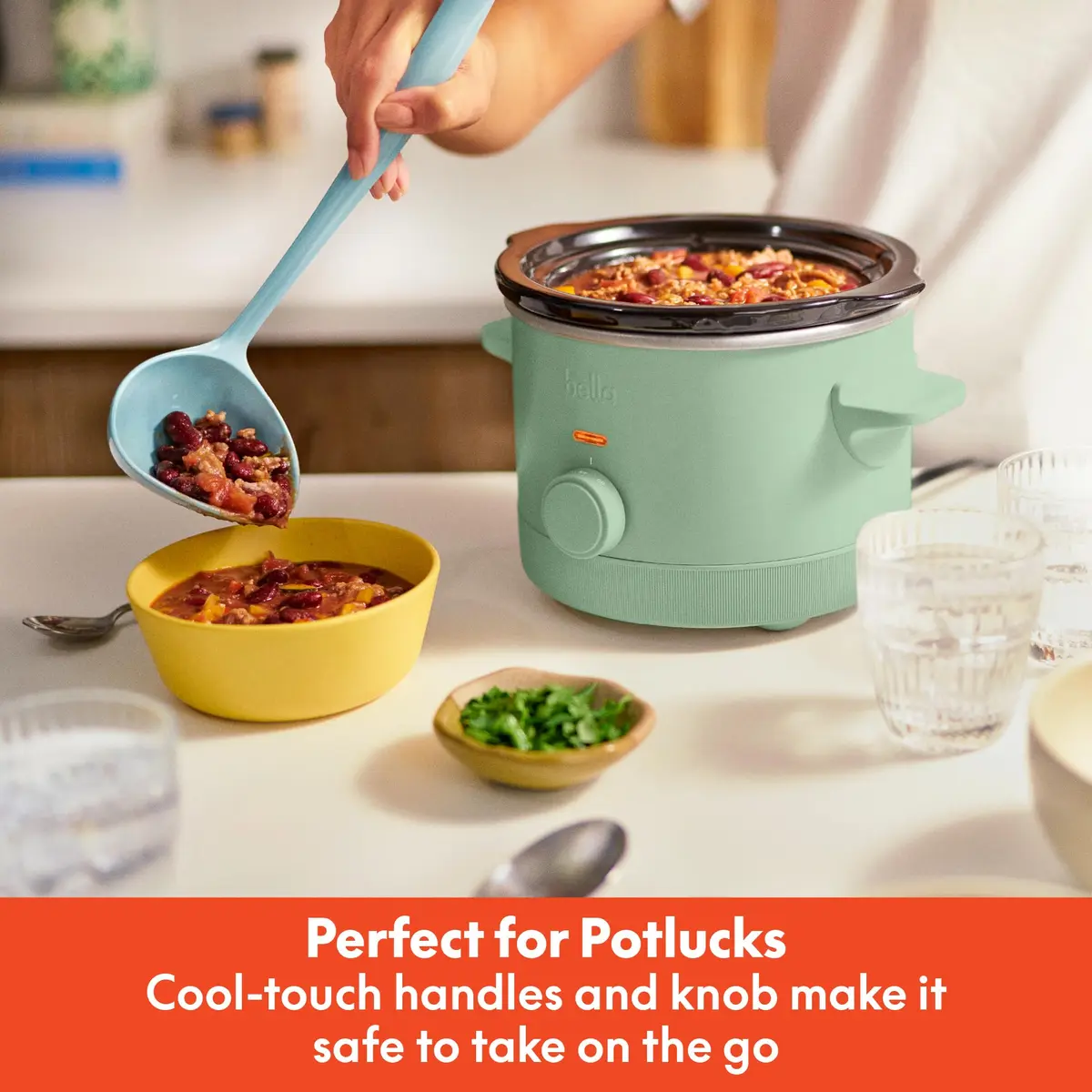 BELLA 1.5QT Slow Cooker Seaglass | Non-Toxic Ceramic Coating, 3 Heat Settings - view 4