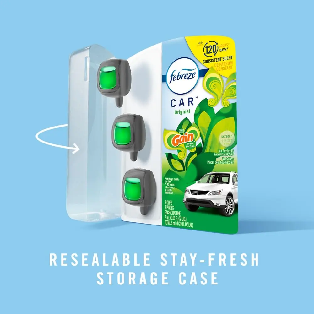 Febreze Car Air Freshener Vent Clips Gain Original Scent 3 Count | Odor-Fighting Automotive Fragrance - view 4