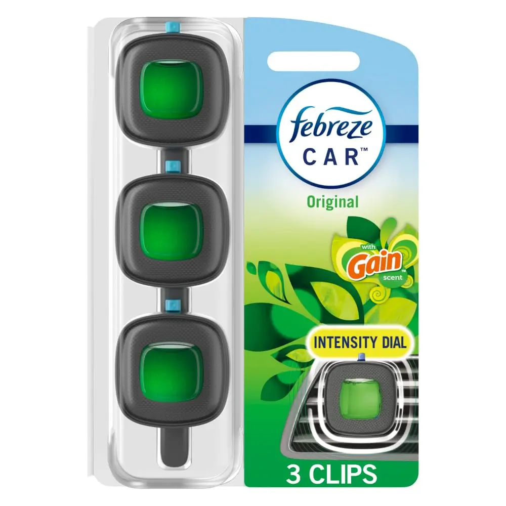 Febreze Car Air Freshener Vent Clips Gain Original Scent 3 Count | Odor-Fighting Automotive Fragrance - main product image