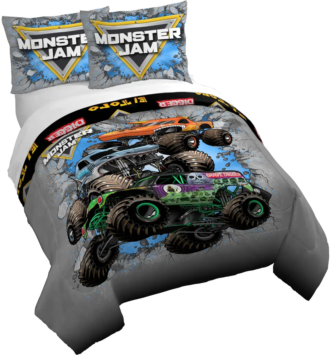 Jay Franco Monster Jam Kids Duvet Cover Set – Full 76"x86" (193x218 cm) | Officially Licensed Monster Truck Bedding - main product image