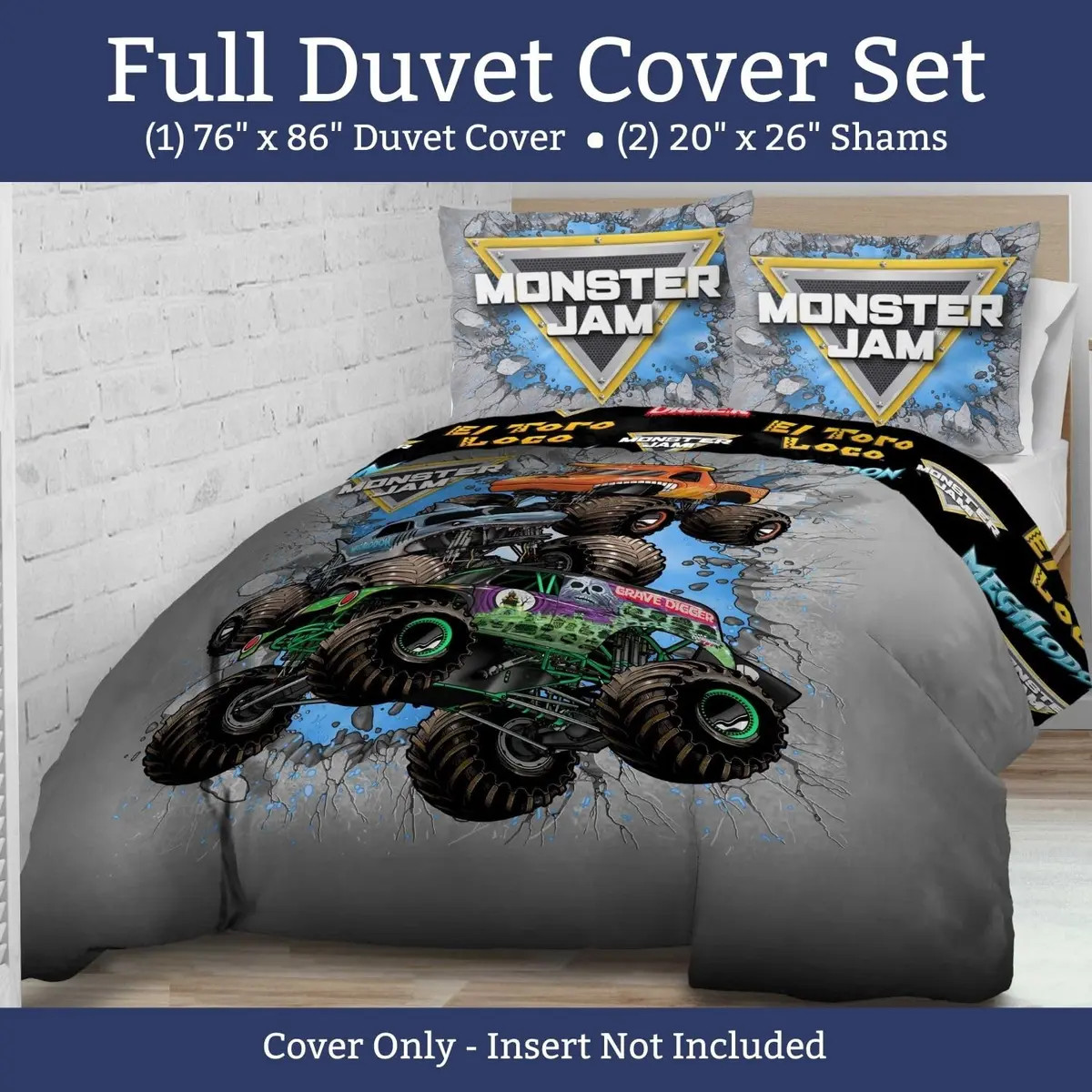 Jay Franco Monster Jam Kids Duvet Cover Set – Full 76"x86" (193x218 cm) | Officially Licensed Monster Truck Bedding - view 2