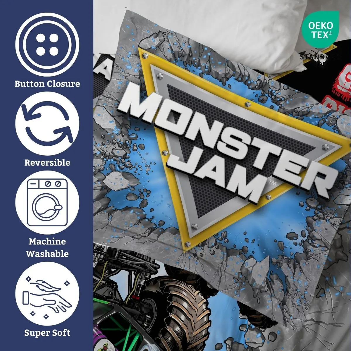 Jay Franco Monster Jam Kids Duvet Cover Set – Full 76"x86" (193x218 cm) | Officially Licensed Monster Truck Bedding - view 3