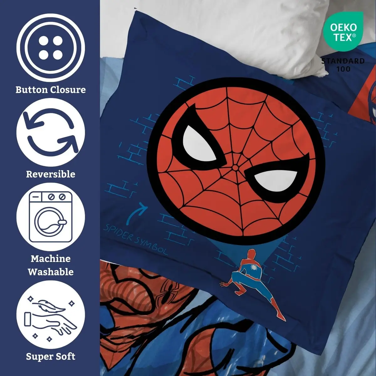 Jay Franco Spiderman Queen Duvet Cover Set 218cm (86" x 90") | Officially Licensed Marvel Bedding - view 3