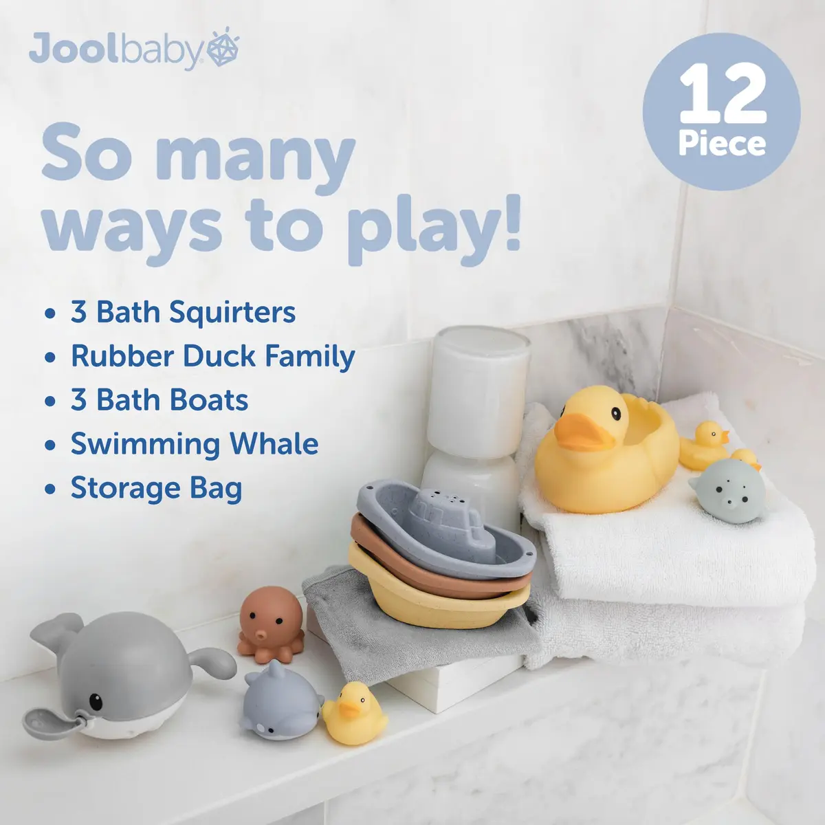 Jool Baby 12-Piece Bath Toy Gift Set with Storage Organizer | Classic Bath Time Fun for Babies & Toddlers - view 2