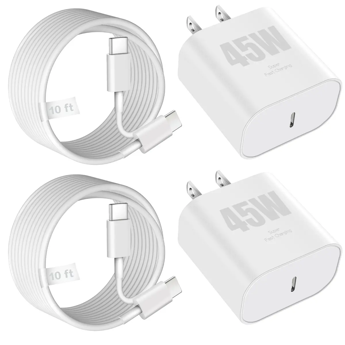 SpeedScope iPhone 17 16 15 Charger 45W USB C Fast Charging Block 2 Pack | 10FT C-C Cord - main product image
