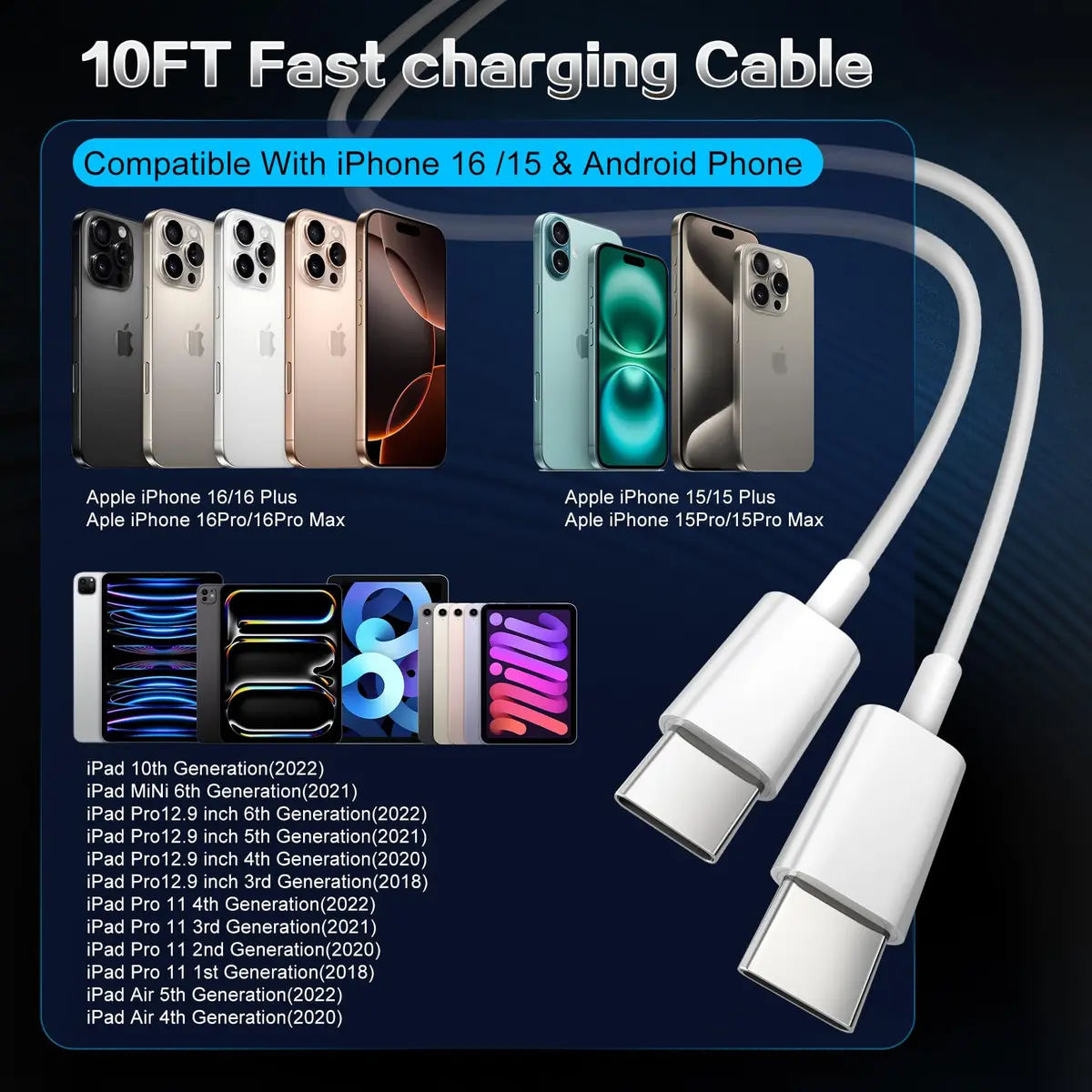 SpeedScope iPhone 17 16 15 Charger 45W USB C Fast Charging Block 2 Pack | 10FT C-C Cord - view 3