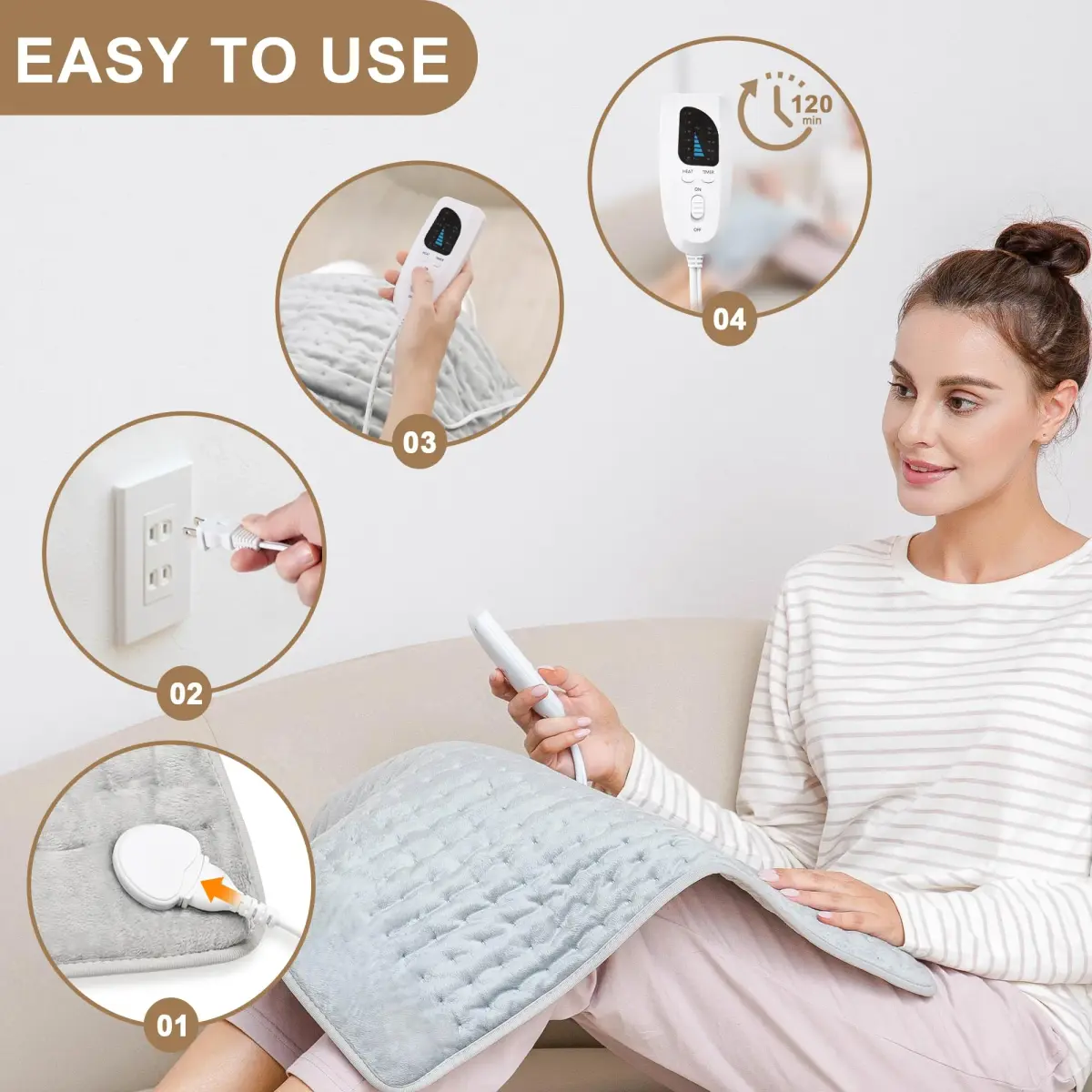 Deepsoon Heating Pad 61 x 51 cm (24x20 Inch) | Soothing Moist Heat for Back Pain Relief, Fast Heating Electric Pad - view 3