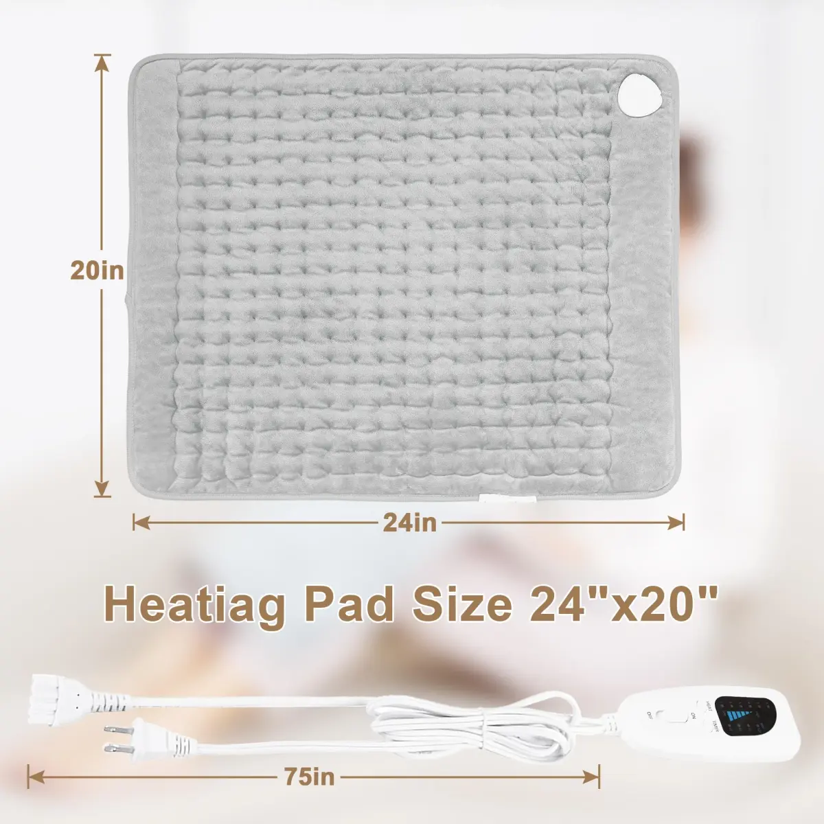 Deepsoon Heating Pad 61 x 51 cm (24x20 Inch) | Soothing Moist Heat for Back Pain Relief, Fast Heating Electric Pad - view 8