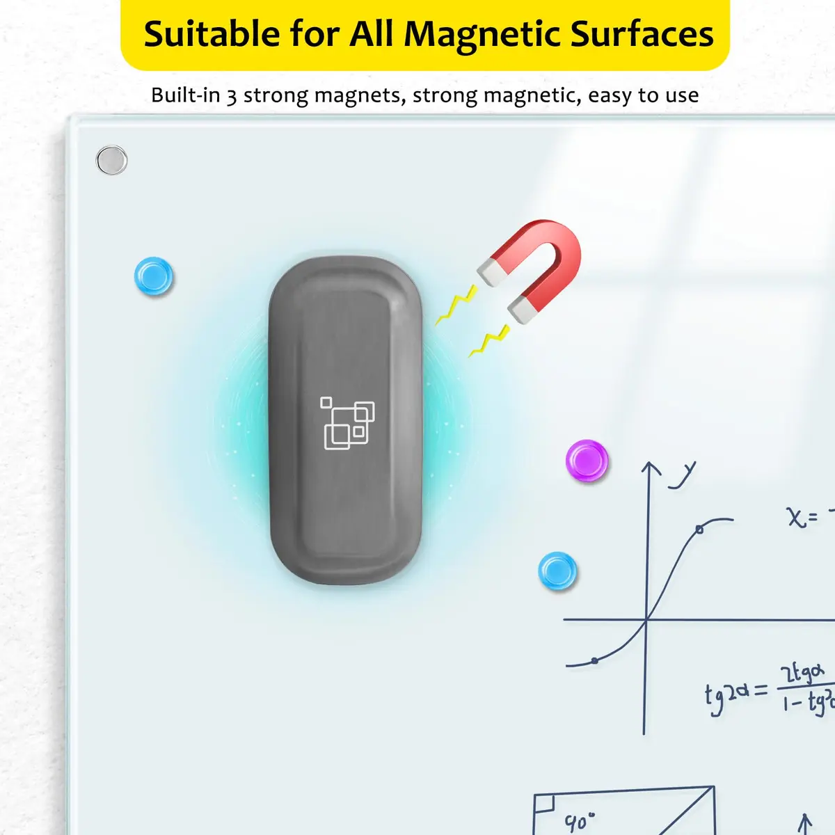 maxtek Magnetic Dry Erase Eraser Gray 1 Pack | Strong Magnetic Grip for Whiteboards and Glass Boards - view 3