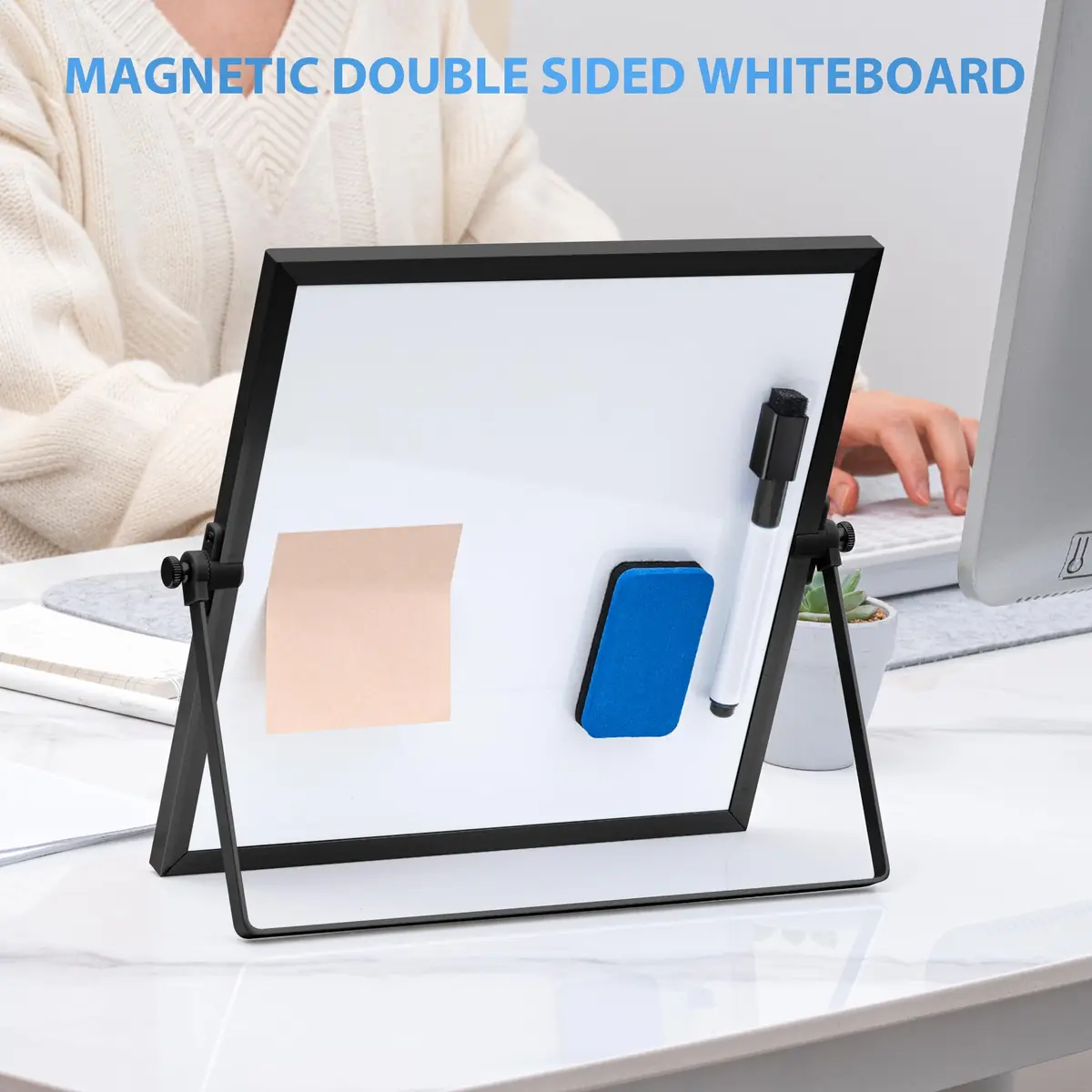 ARCOBIS Small WhiteBoard with Stand 10" x 10" | Magnetic Double Sided, Compact & Portable - view 6