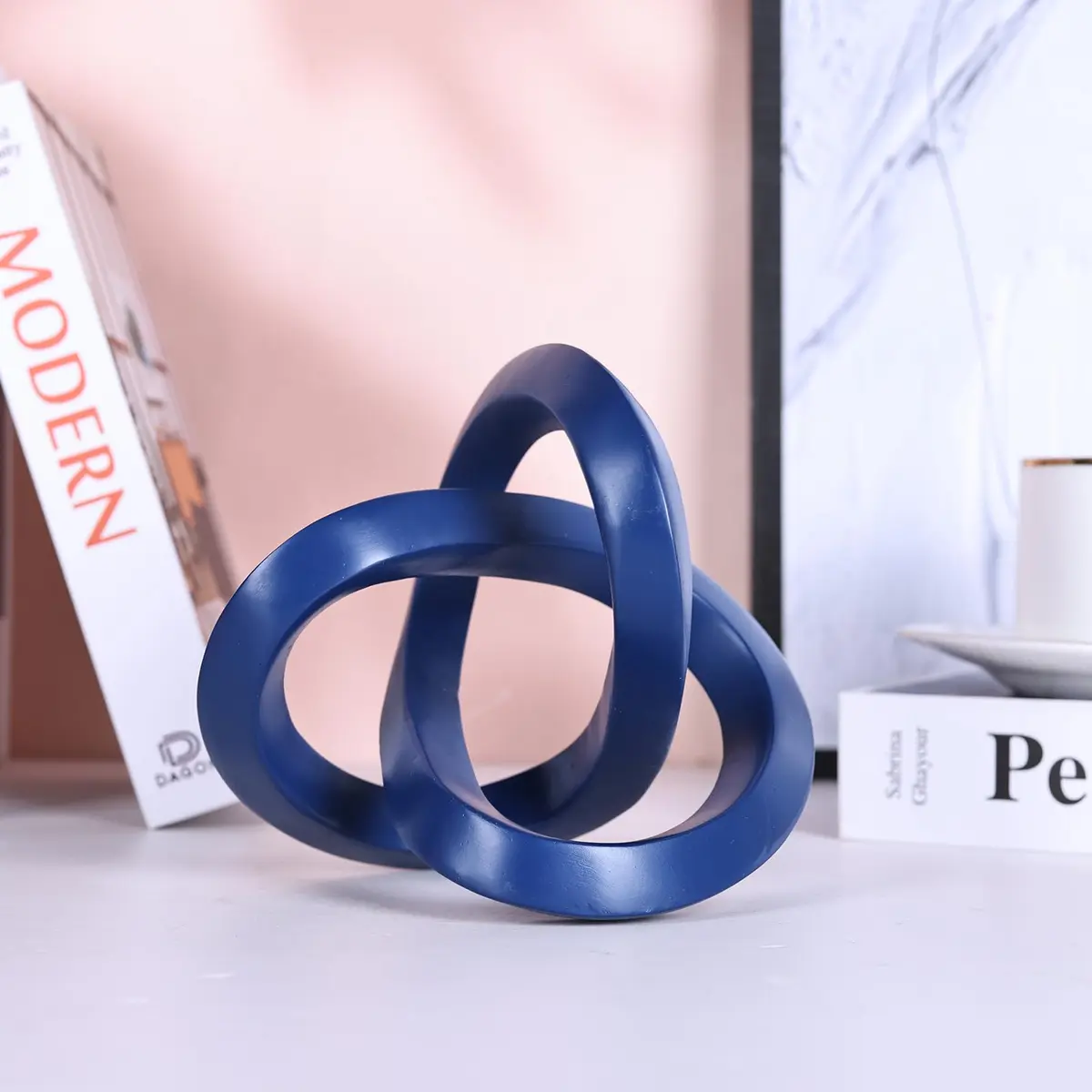 DOVDOV Blue Knot Decorative Sculpture 3.9 inches | Modern Art Mobius Ring for Home & Office - view 8