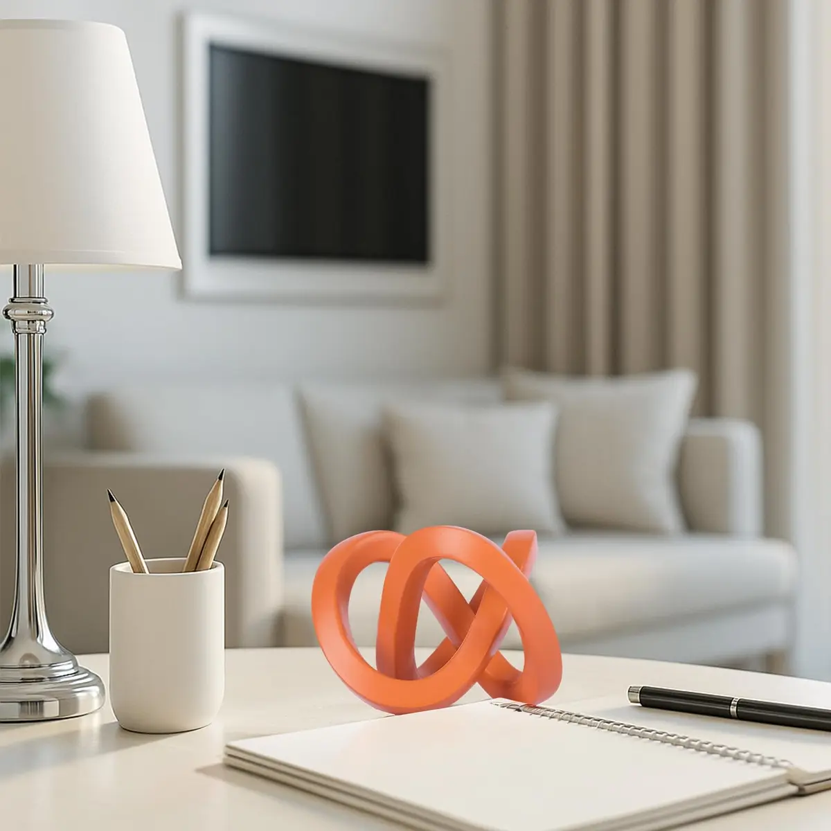 DOVDOV Orange Sculpture 3.9 inches | Modern Möbius Strip Home Decor - view 2