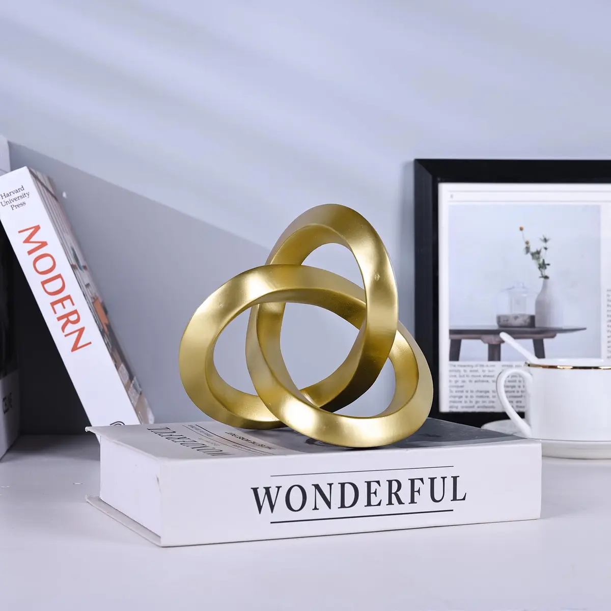 DOVDOV Gold Knot Decorative Sculpture 3.9 inches | Modern Art Mobius Ring for Shelves & Office - view 5