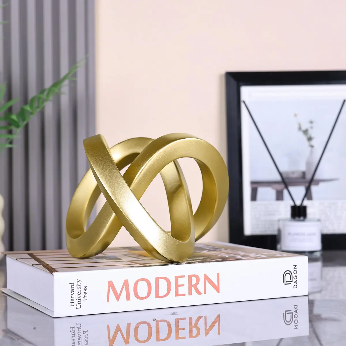DOVDOV Gold Knot Decorative Sculpture 3.9 inches | Modern Art Mobius Ring for Shelves & Office - view 7