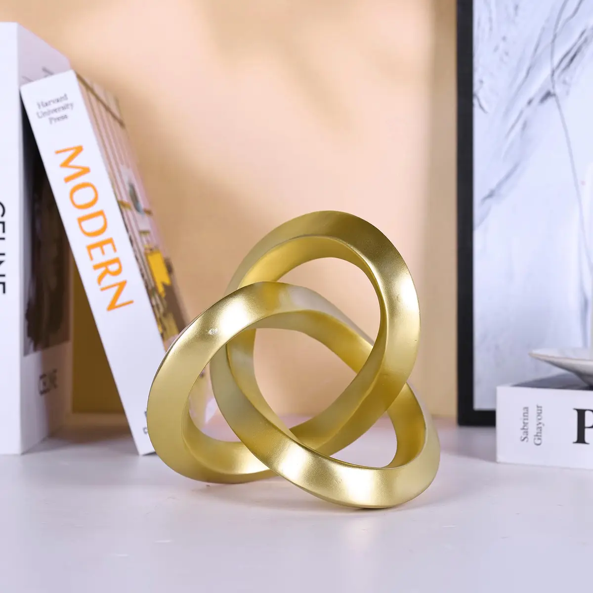 DOVDOV Gold Knot Decorative Sculpture 3.9 inches | Modern Art Mobius Ring for Shelves & Office - view 8