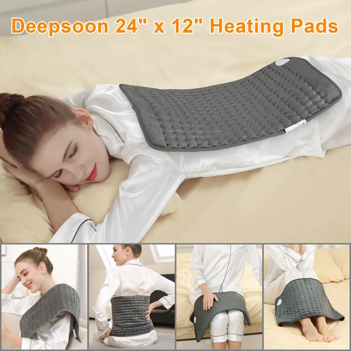 Deepsoon Gray Electric Heating Pad 24x12 Inch | Soothing Heat for Back, Neck, and Legs - view 2