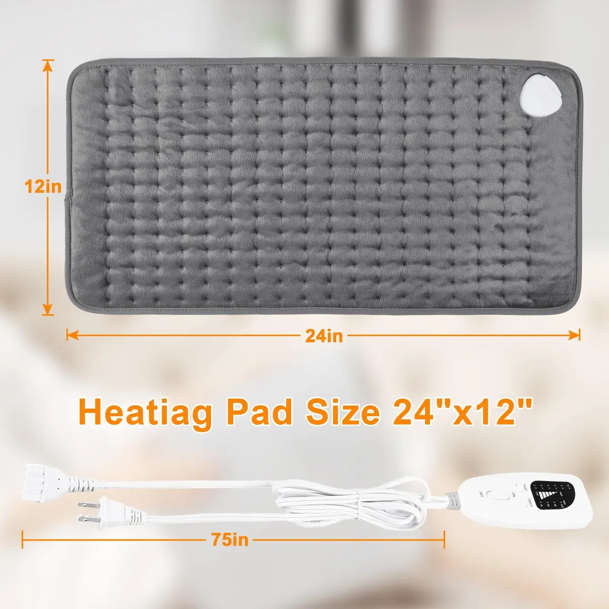 Deepsoon Electric Heating Pad for Back 30cm x 60cm (12"x24") | 6 Heat Settings, 2-Hour Auto Shut-Off - view 8