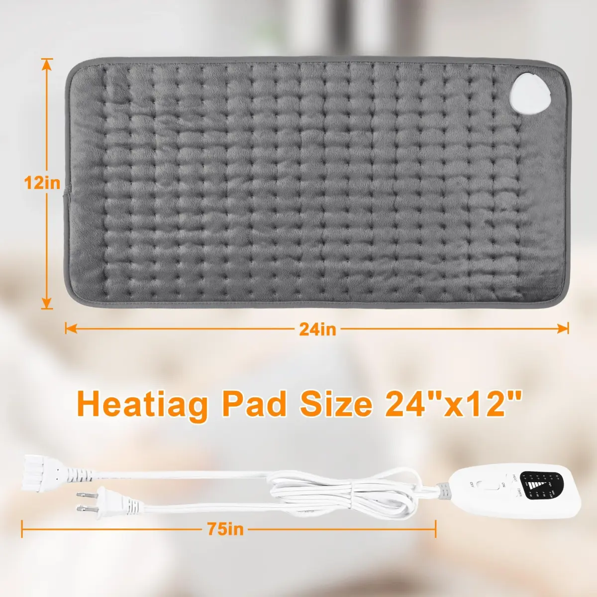 Deepsoon Gray Electric Heating Pad 24x12 Inch | Soothing Heat for Back, Neck, and Legs - view 8