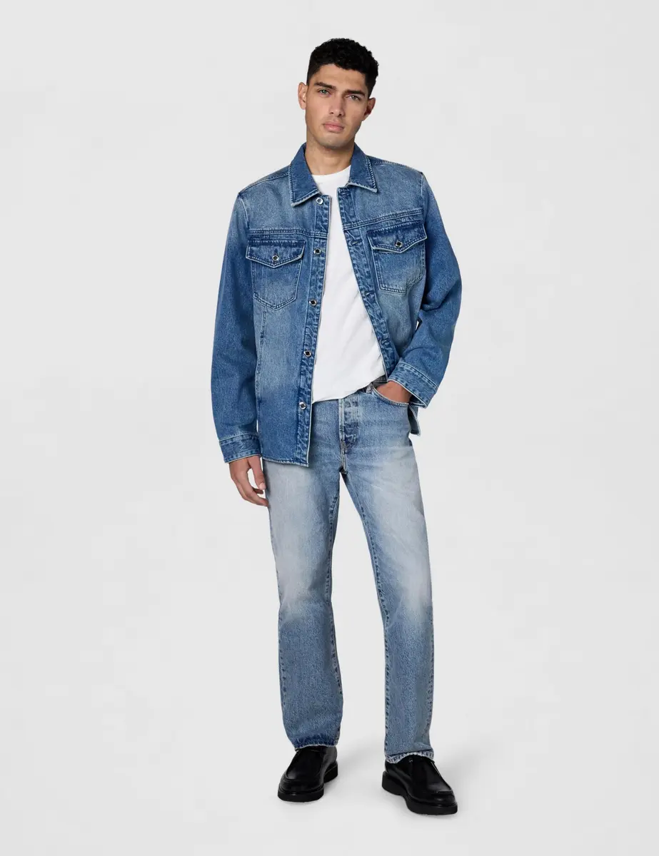 Michael Kors Men's Curved Hem Denim Shirt Jacket, Union Wash, XS | Classic Fit, 100% Cotton, Spring - view 6