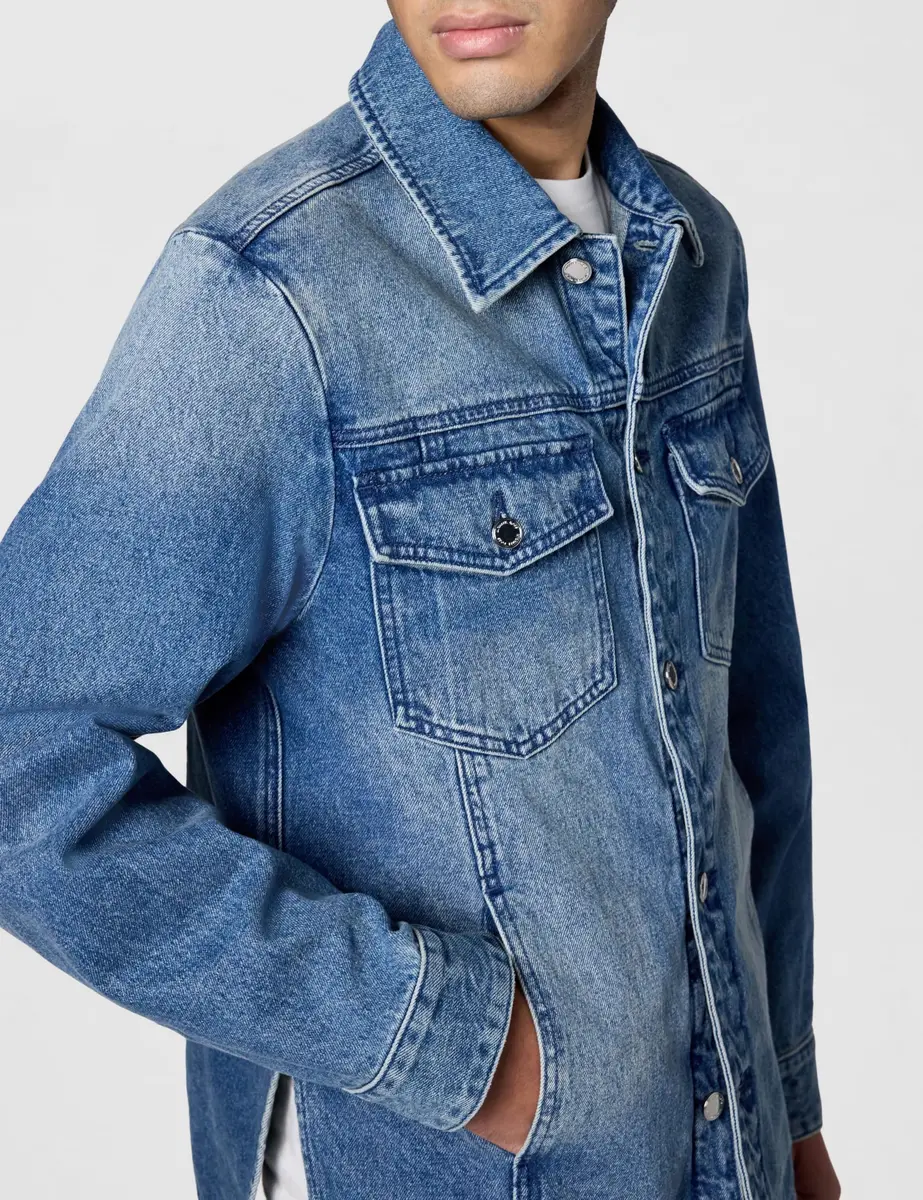 Michael Kors Men's Curved Hem Denim Shirt Jacket, Union Wash, XL | 100% Cotton, Regular Fit, Spring - view 3