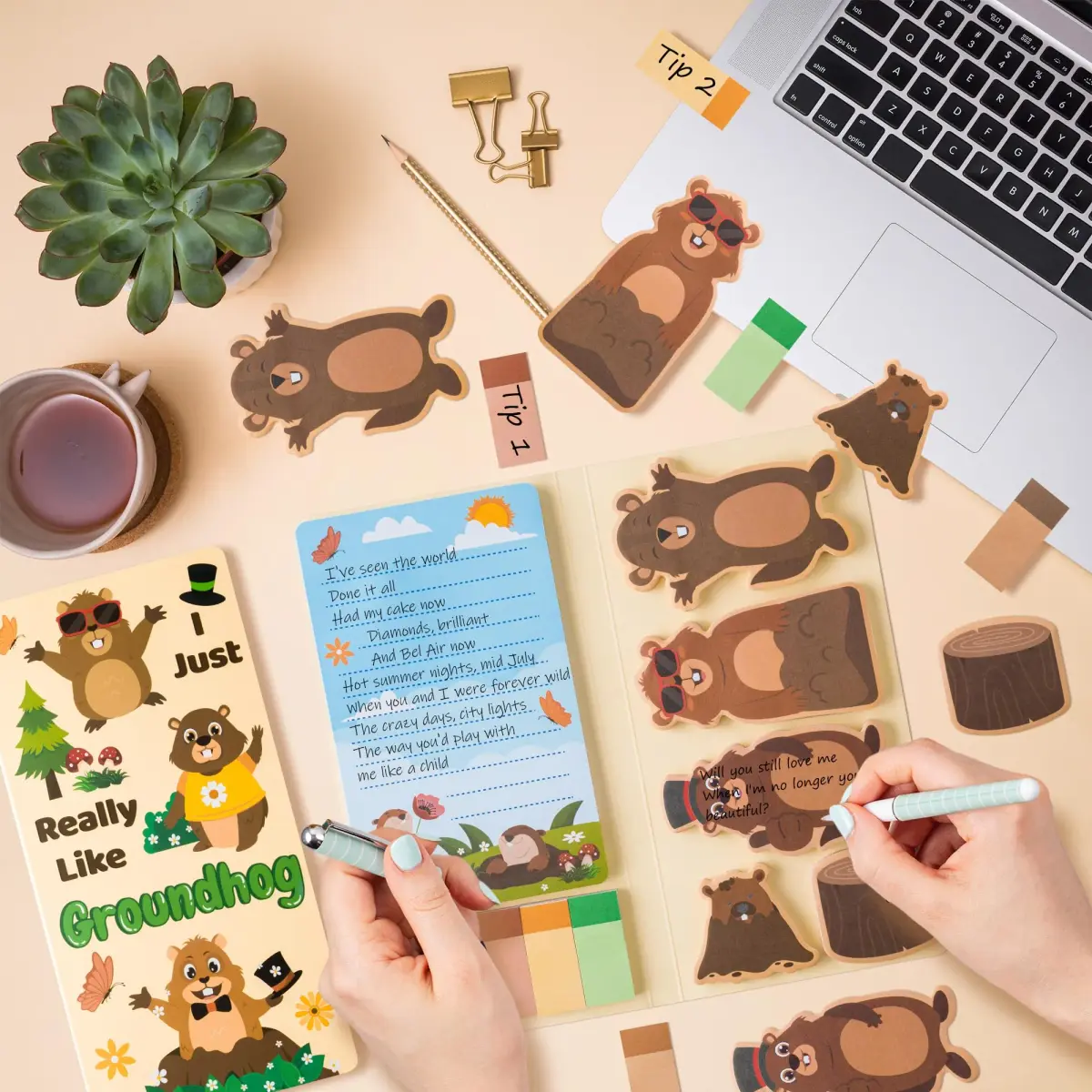 Xqumoi Groundhog Sticky Notes Set | Cute Animal Self-Stick Note Pads Bundle for Back to School - view 3