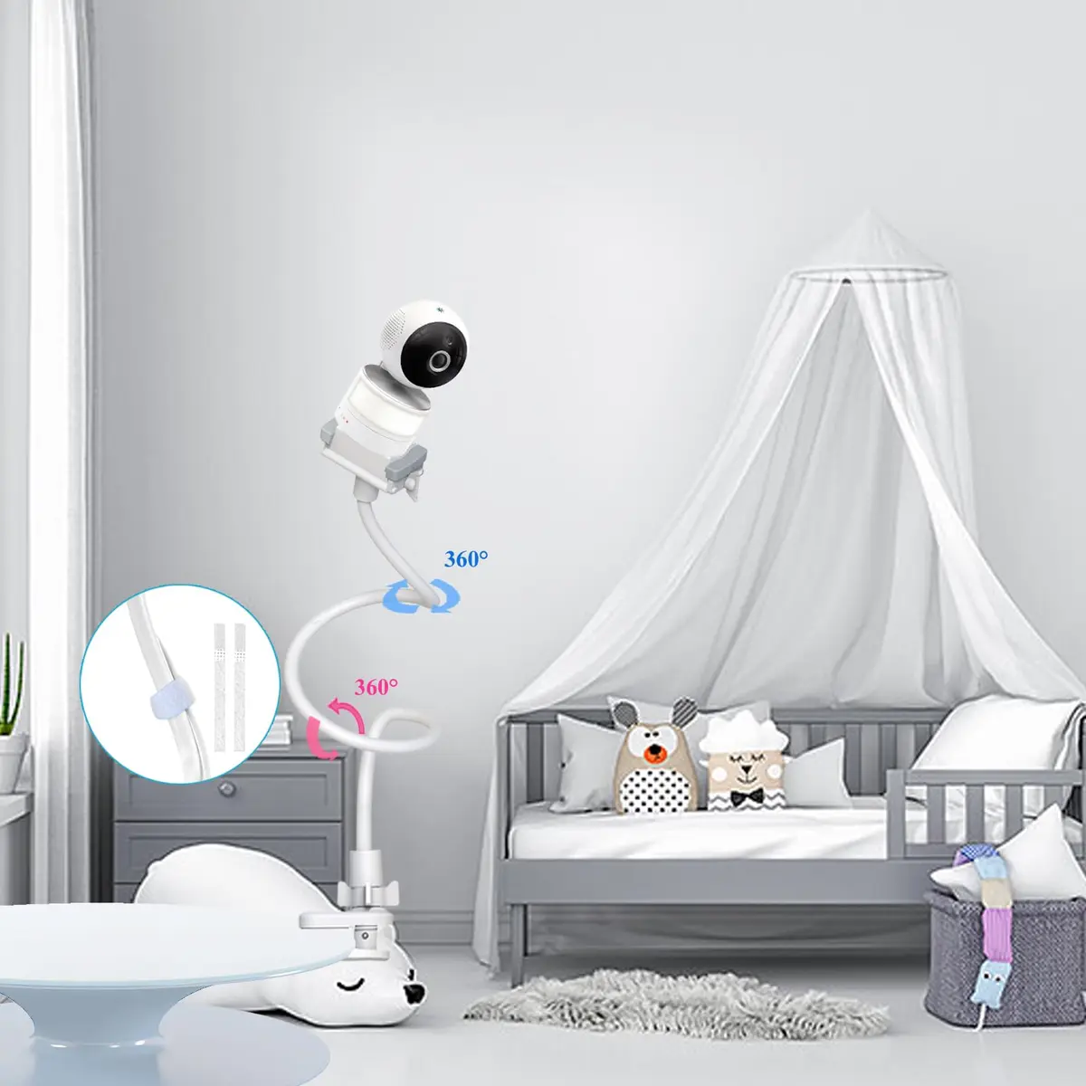 Derebir Baby Monitor Mount Stand Holder with 1/4" Thread for VTech & Leapfrog Cameras | 33.45" Flexible Gooseneck - view 7