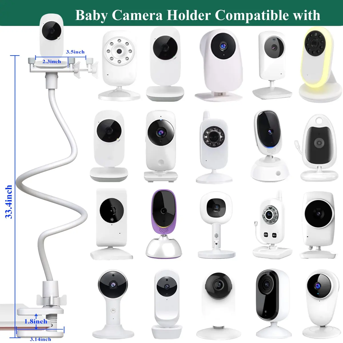 Derebir Baby Monitor Mount Stand Holder with 1/4" Thread for VTech & Leapfrog Cameras | 33.45" Flexible Gooseneck - view 4